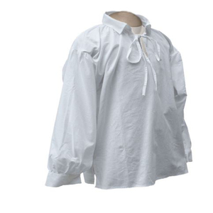 Chemisier blanc à manches longues, coupe ample, col à nouer, style uni, reproduction de chemises napoléoniennes, pour Printemps, Été, Automne - Product Image 2