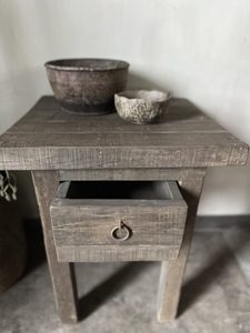 Rustic Driftwood Small <b>Side</b> Table Nightstand with Single <b>Drawer</b> and Natural Weathered Finish <b>Bedroom</b> Furniture - Product Image 2