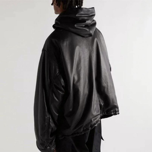 Chaqueta de Cuero Genuino para Hombre, Talla Grande, Invierno, con Capucha, Transpirable, Estilo Motero, Manga Larga, Servicio OEM, Venta al Por Mayor - Product Image 4