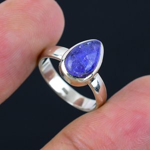 Bague en Lapis Lazuli en Argent Sterling 925 Faite à la Main, Bijou Bohème Tendance pour Femme, Bague de Promesse avec Pierre Précieuse Naturelle en Forme de Poire - Product Image 6
