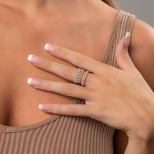 Solid Gold Diamond Pave Cuban Curb Link Wedding Band <b>Stack</b> <b>Ring</b> - Product Image 3