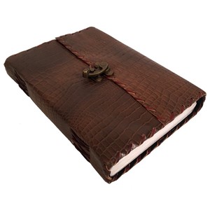 Vintage Crocodile Pattern Leather Journal <b>with</b> Brass <b>Lock</b> Handmade Embossed Leather Bound Notebook Sketchbook & Travel <b>Diary</b> - Product Image 1