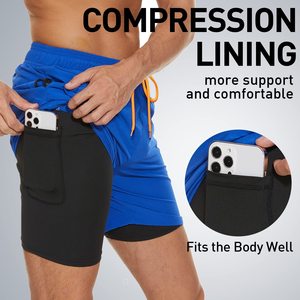 Shorts de Compresión para Hombre, Traje de Baño 2 en 1, Shorts de Natación Sólidos para Playa, Transpirables, de Secado Rápido, con Bolsillo con Cremallera - Product Image 3