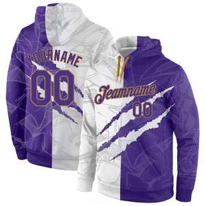 Sudadera con Capucha Personalizada Morada y Blanca para Hombre, Ropa Deportiva con Estampado por Sublimación, Nombre del Equipo, Número, Sudadera Informal con Bolsillo - Product Image 1