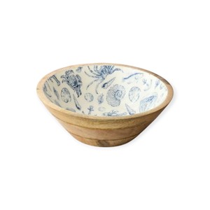 Bol en bois artisanal avec des illustrations en émail inspirées de l'océan bleu pour une utilisation unique à la table et en décoration - Product Image 1