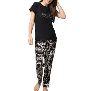 Conjunto de pijama estampado a la moda para mujer, ropa de dormir de algodón, Conjunto de pijama estampado, Top y pantalones de manga larga con cuello redondo - Product Image 1