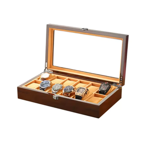 Boîte de rangement de montres de luxe personnalisée, boîte d'emballage de présentation, boîte en bois pour cadeau avec couvercle en acrylique et 12 emplacements pour montres - Product Image 1