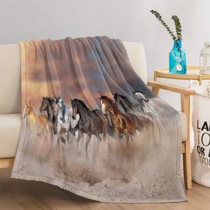Couverture en flanelle imprimée en 3D avec un cheval qui court, pour filles et femmes, couverture en polaire pour les amoureuses des chevaux - Product Image 1