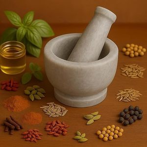 Handcrafted Marble Mortar And Pestle With Smooth Surface For Easy Grinding Of Garlic Herbs And <b>Spices</b> - Product Image 3