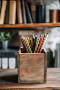 Decorative Wooden Pen <b>Organizer</b> <b>for</b> Home Office Artisan Wooden Stationery Cup <b>for</b> <b>Desktop</b> Wooden Pen Holder with Clean Modern Lo - Product Image 5