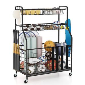 Chariot de rangement de garage avec crochets et paniers, organisateur d'équipements sportifs pour le basketball - Product Image 1