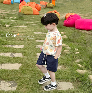 Vêtements d'été décontractés pour enfants de haute qualité, t-shirt à manches courtes à imprimé animal uni, ensemble de vêtements pour garçons, boutique de mode - Product Image 2