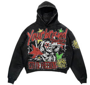 Sudadera con Capucha Gráfica Y2K de Alta Calidad para Hombre, Personalizada, Oversize, con Estampado DTG, Efecto Desgastado y Rasgado, 100% Algodón Ecológico, Estilo Urbano - Product Image 3