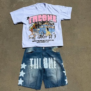 Ensemble chemise sans manches et short en jean pour homme, tenue streetwear, t-shirt sans manches oversize avec short en jean - Product Image 4