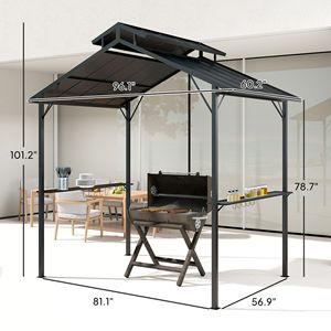 Gazebo con Tetto Rigido 8 x 5 Piedi, Doppio Tetto in Metallo, 2 Ripiani Laterali e 10 Ganci per Patio, Giardino, Prato, Terrazza - Product Image 3