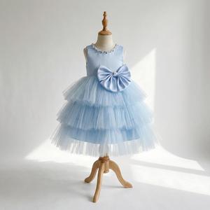 Robe de Soirée Princesse en Satin avec Nœud pour Filles, Doublure Douce, Légère, Luxe, Robe de Bal, Tulle Superposé Bleu Ciel, Robe de Demoiselle d'Honneur - Product Image 1