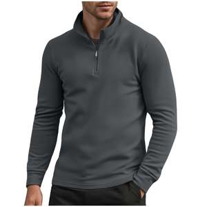 <b>Men's</b> Slim Fit Quarter Zip Long Sleeve Pullover Solid Color Fleece <b>Top</b> Stand Collar Casual Wear Autumn Style - Product Image 3