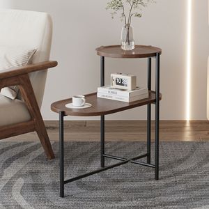 Modern 2-Tier Walnut Brown Wood Storage Shelf <b>Small</b> End Tables Nightstands for Living Room Coffee Tables <b>Sofa</b> Side Table Design - Product Image 1