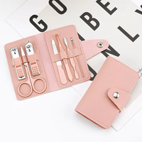 Kit de Manicura y Pedicura de 7 Piezas con Cortaúñas y Tijeras, con Bolsa de Cuero Colorida, Herramientas Profesionales para el Cuidado de las Uñas