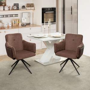 Set di sedie girevoli a 360 gradi da tavolo per casa e ufficio 2 braccini imbottiti marrone scuro sedie da letto in metallo soggiorno sedia - Product Image 2