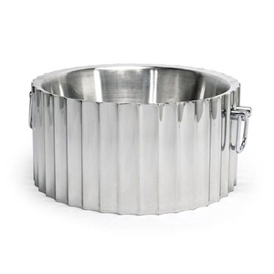Modern Ribbed Stainless Steel Round Double Wall Beverage Tub With Drop Ring Handles Premium Party <b>Champagne</b> Wine For Wedding - Product Image 3