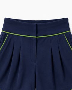 Ensemble décontracté deux pièces pour femme, débardeur vert herbe personnalisé par le fabricant avec short à passepoil bleu marine, tenue de détente douce pour l'été - Product Image 5
