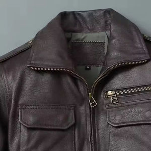 Men's Genuine Premium PU <b>Leather</b> Eco-Friendly Windproof High Street Style Motorbike Jacket Black Vintage Slim Fit Stand Collar - Product Image 4