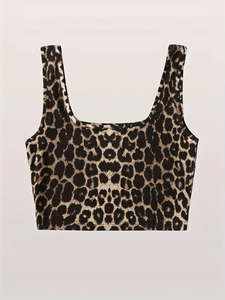 Women Leopard Print Square Neck Crop Tank <b>Top</b> Wide Straps Sleeveless Slim Fit <b>Y2K</b> Short Cami <b>Top</b> Summer Casual Streetwear Vest - Product Image 3