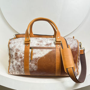 Unisex <b>Lightweight</b> Genuine Cowhide Leather Travel Gym Bag Wear-Resistant Short Distance Zipper Closer Fashionable Design Duffle - Product Image 4