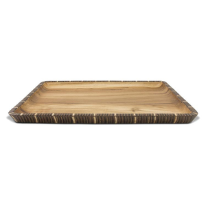 Food Grade Suar Wood With Dark Coconut Shell Inlay <b>Large</b> Square Serving Tray Light Brown Forty And Thirty Centimeters Fine Decor - Product Image 1