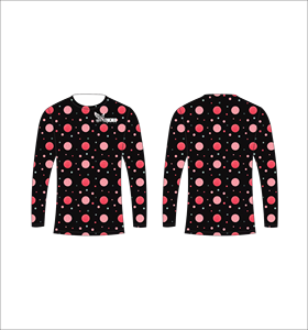 Camiseta Deportiva Ligera de Manga Larga Sublimada Personalizada con Patrón de Puntos Negros y Rosas, Fabricante de Ropa al Por Mayor - Product Image 1