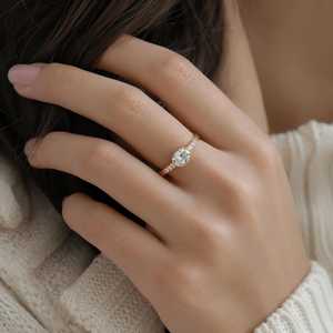 Mid Century Old Mine Cushion And Round Cut Lab Grown <b>Diamond</b> Solitaire <b>Ring</b> Color E VVS 10K 14K 18K Solid Gold Fine Jewelry <b>Ring</b> - Product Image 5