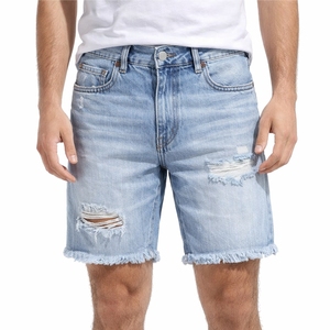 Shorts de mezclilla desgastados de color azul claro para hombre, con dobladillo deshilachado, casuales, de verano, rasgados, de mezclilla suave, de primera calidad. - Product Image 2