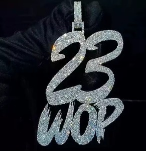 Colgante con el número 23 WOP, con incrustaciones de circonitas micro pavé y pedrería, estilo Hip Hop, Moissanita + Aleación chapada en plata 925, Unisex - Product Image 1