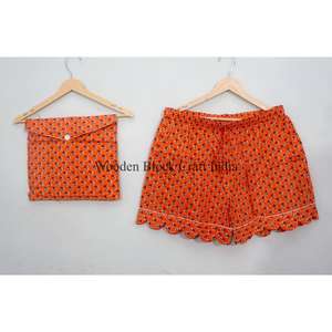 Hermoso Conjunto de Pijama Corto de Algodón Estampado a Mano para Mujer, Ropa de Dormir, Conjunto de Pijama Corto con Estampado Floral - Product Image 2