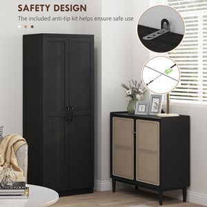 2-Door Freestanding <b>Kitchen</b> <b>Pantry</b> 63\" Cinnamon Black Wood Grain Cabinet with 2 Adjustable Shelves for Dining Room - Product Image 6