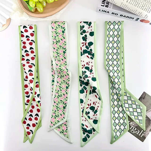 Foulard en soie fin pour femme, ruban long en soie, petit foulard de cou, ruban pour poignée de sac à motif floral, foulard de poche, accessoire de mode pour femme 90 cm x 6 cm - Product Image 1