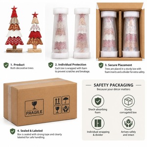 Ensemble d'arbres de Noël en bois artisanaux style art populaire, figurine d'arbre de Noël peinte à plusieurs niveaux, étoile de Noël en bois, décoration de table rustique pour les fêtes - Product Image 5