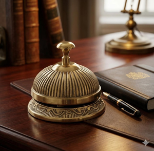 Antique Finish <b>Brass</b> Reception <b>Bell</b> Ornate Ribbed Dome Press <b>Bell</b> Decorative Tabletop Service <b>Bell</b> for Hotel Restaurant Office - Product Image 1