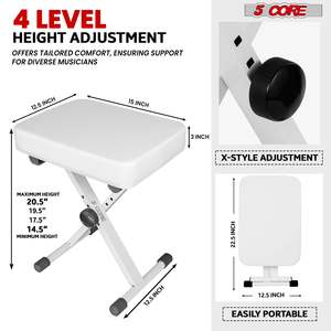 Adjustable 20.5" Heavy Duty Piano Stool-3 Inch <b>Padded</b> Keyboard <b>Bench</b> Portable Guitar Seat - Product Image 2