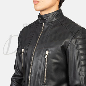Chaqueta de Motociclista de Cuero Genuino Negro para Hombre, Premium, con Múltiples Cierres, Corte Ajustado, Chaqueta de Motociclista con Hombros Acolchados, Ropa Exterior Informal - Product Image 1