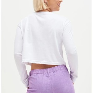 Camiseta de Manga Larga Blanca para Mujer, Cuello Redondo, Corte Regular, Color Sólido, Informal, Tejido de Punto, para Todas las Temporadas - Product Image 2