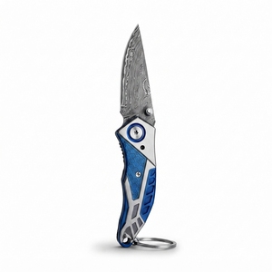 Couteau porte-clés artisanal de Damas, petit format, lame pliante, équipement utilitaire compact pour l'extérieur et le transport quotidien - Product Image 3