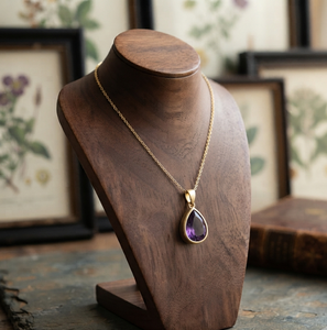 Collar con Colgante de Amatista en Forma de Pera, Chapado en Oro, Plata de Ley 925, con Cadena de Eslabones Geométricos, Regalo Moderno para Mujer - Product Image 1