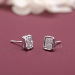 IGI Certified Lab Grown Diamond Emerald Cut Bezel Stud <b>Earrings</b> 18K White / Yellow & Rose Gold Rectangular Diamond <b>Earrings</b> - Product Image 6
