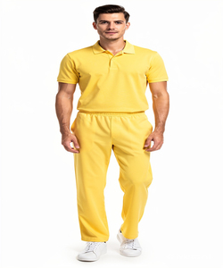 High-Quality Men's Polo Shirt and Pants <b>Set</b> Short Sleeve Solid <b>Colour</b> Casual Summer Wear Elastic Waist Knitted Fabric - Product Image 1