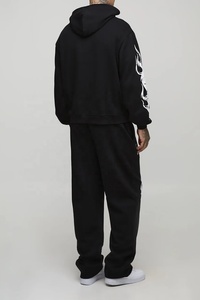 Conjunto Deportivo Informal de Moda, Diseño Sólido con Efecto Desgastado, Sudadera con Capucha y Pantalones Jogger, 100% Algodón - Product Image 2