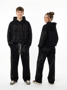 Conjunto Deportivo Unisex de Invierno, Ecológico, de Poliéster/Algodón, con Pedrería, Color Sólido, Peso Medio, Estilo Urbano, Sudadera con Cremallera y Pantalones Jogger - Product Image 3