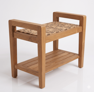 Modern Solid Teak Wood Garden Bench With Recycled Material Seat Sustainable <b>Outdoor</b> Entryway <b>Stool</b> Eco Friendly Home Furniture - Product Image 2