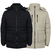 Blouson d'hiver matelassé pour homme, à capuche, col montant, coupe-vent, couleur unie, en polyester épais, fermeture éclair, coupe droite